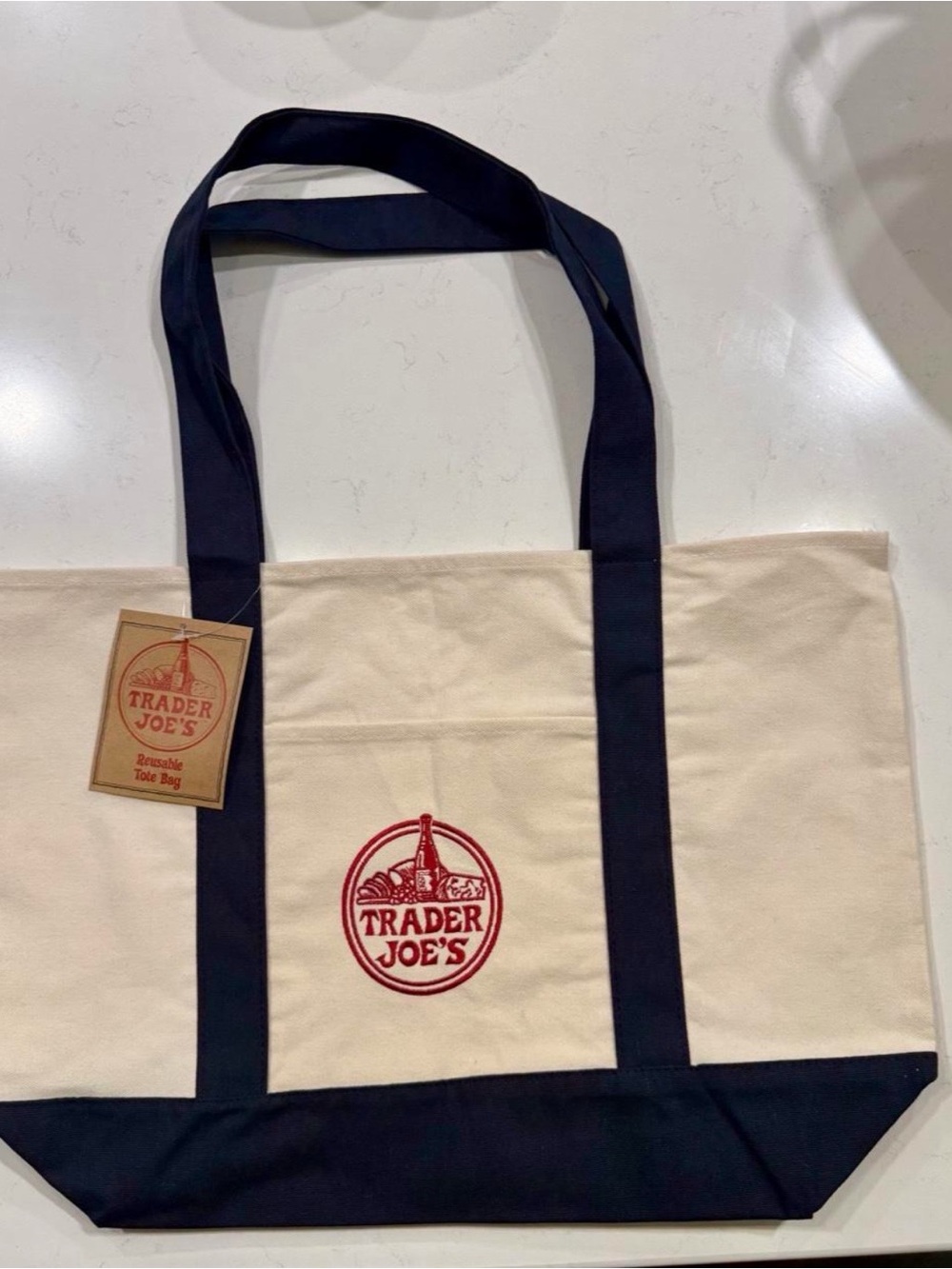 Big Trader Joe Canvas Tote Bag - Natural with Black Straps